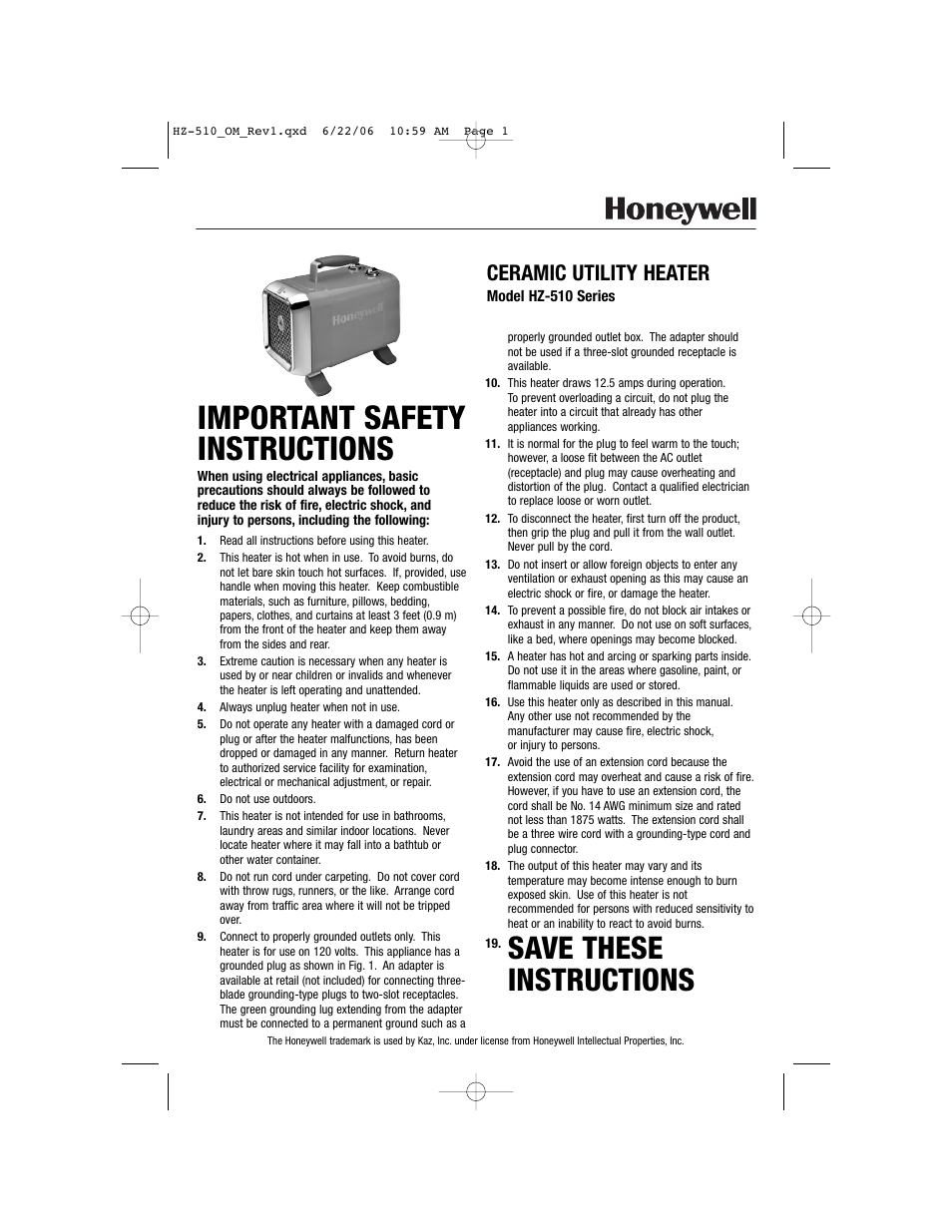 Honeywell HZ-510 User Manual | 20 pages