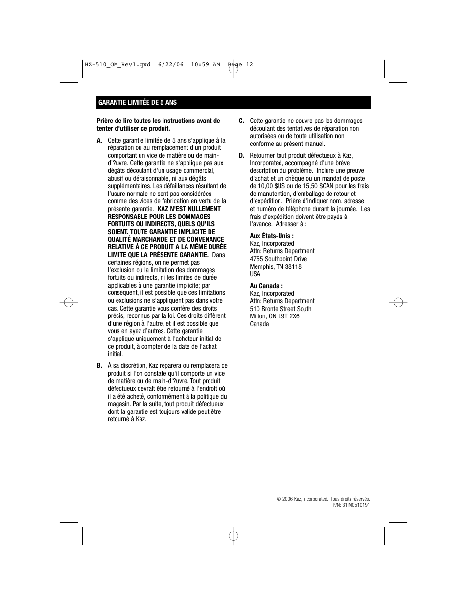 Honeywell HZ-510 User Manual | Page 12 / 20