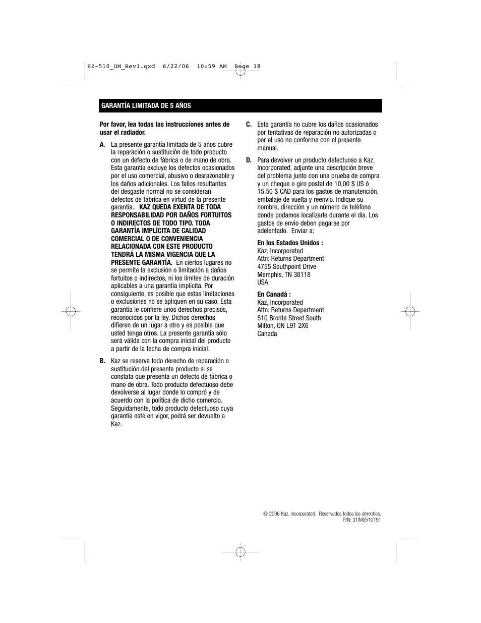 Honeywell HZ-510 User Manual | Page 18 / 20