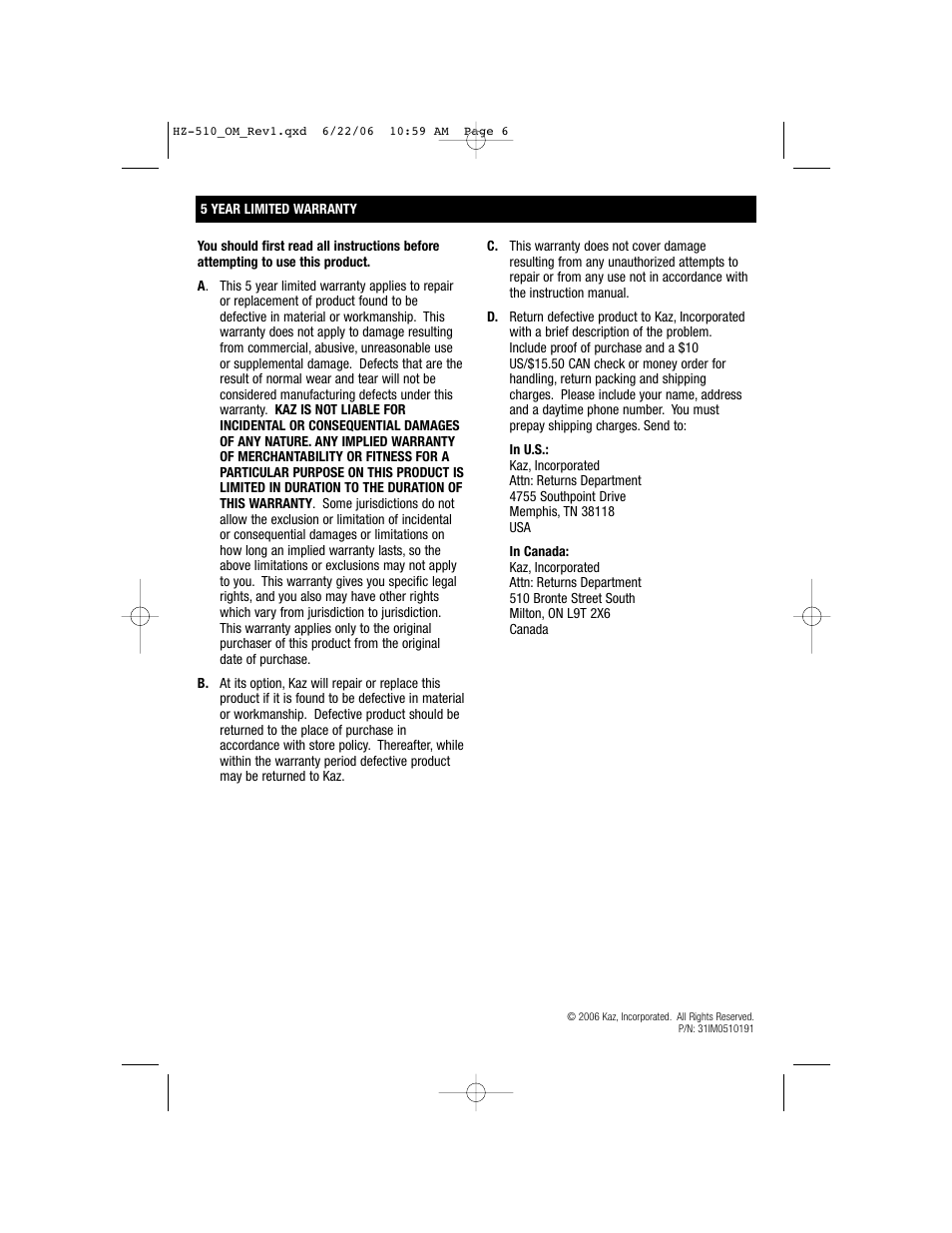 Honeywell HZ-510 User Manual | Page 6 / 20