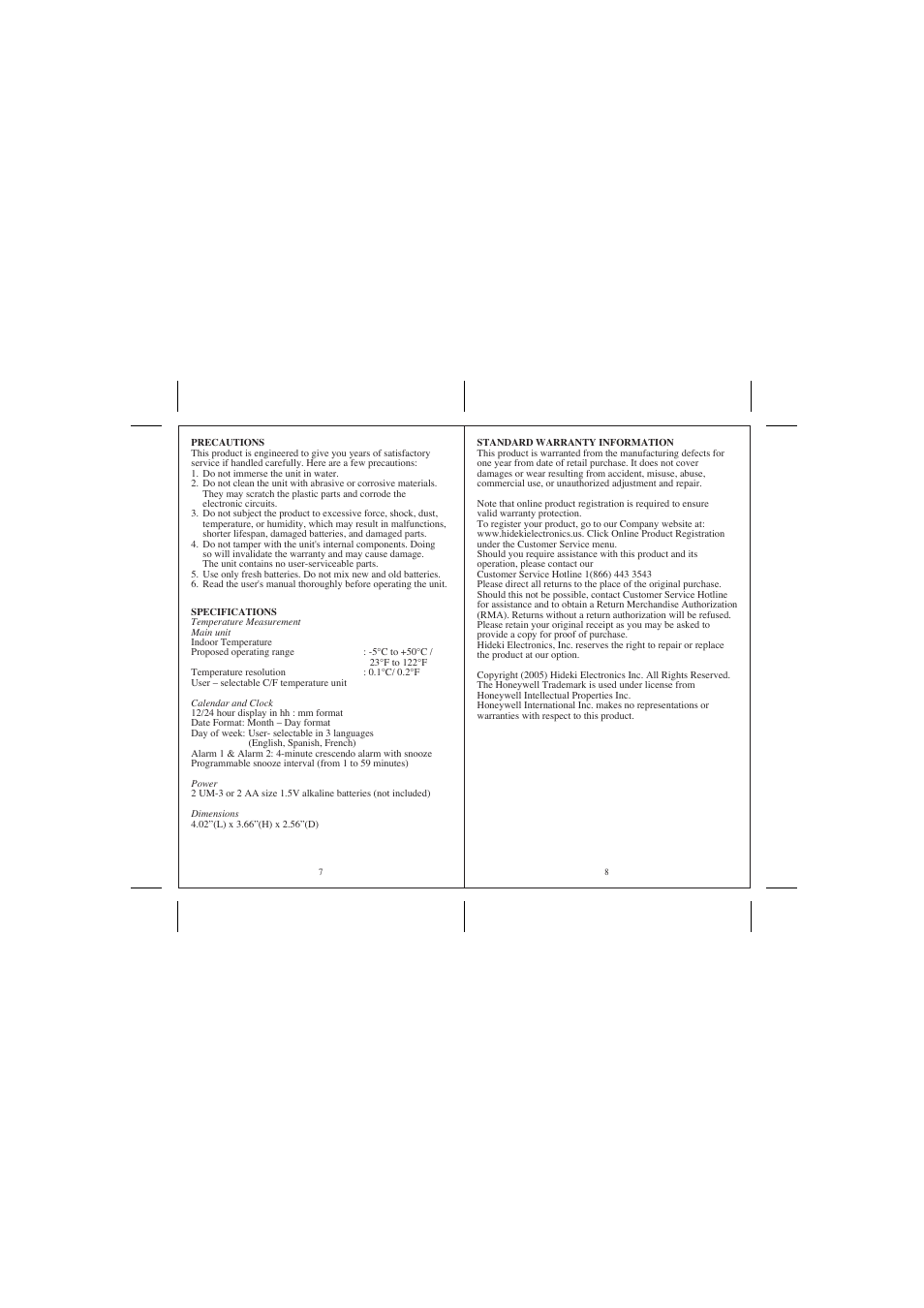 Honeywell RC182W User Manual | Page 5 / 5