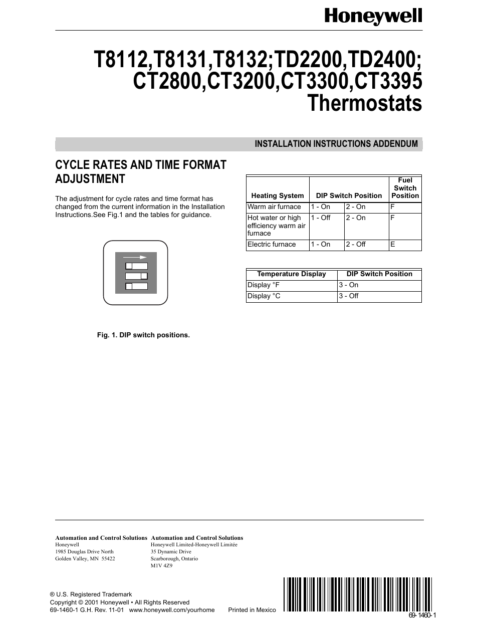 Honeywell CT3395 User Manual | 1 page