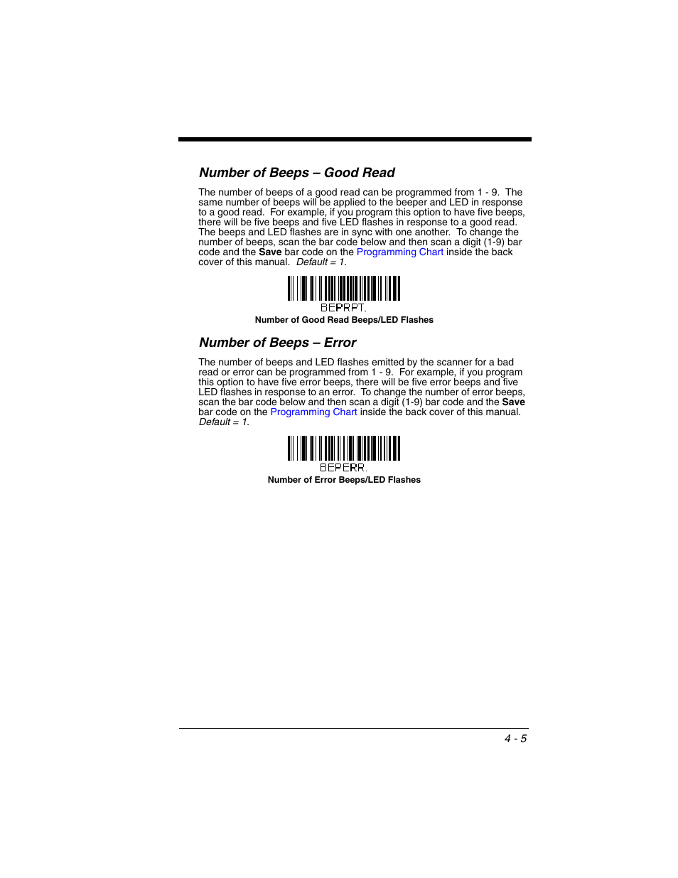Number of beeps – good read, Number of beeps – error | Honeywell XENON 1902 User Manual | Page 101 / 312