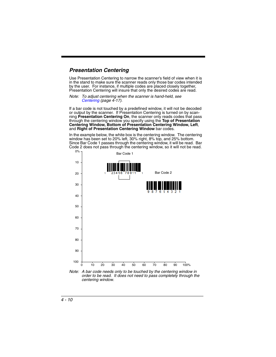 Presentation centering, Presentation centering -10 | Honeywell XENON 1902 User Manual | Page 106 / 312