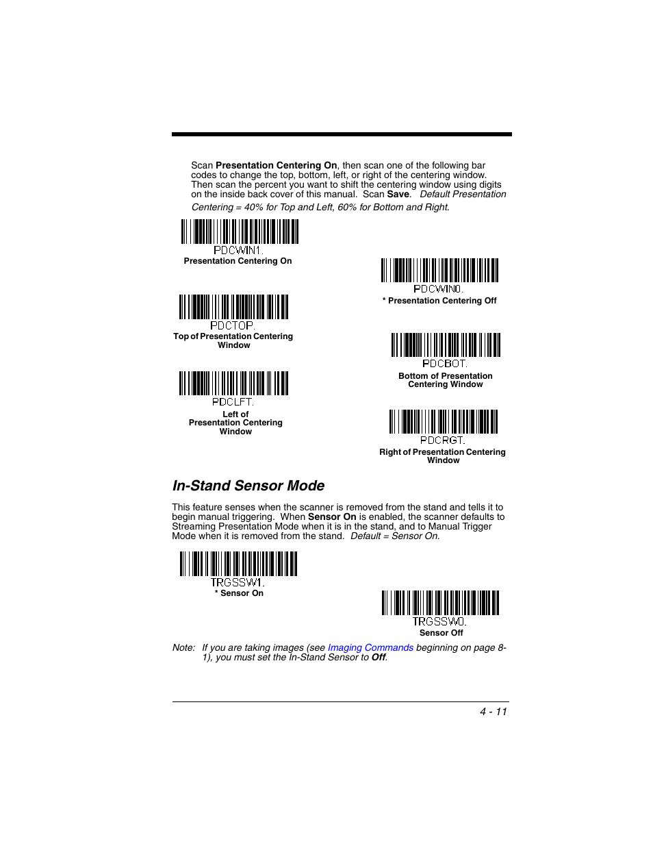 In-stand sensor mode, In-stand sensor mode -11 | Honeywell XENON 1902 User Manual | Page 107 / 312