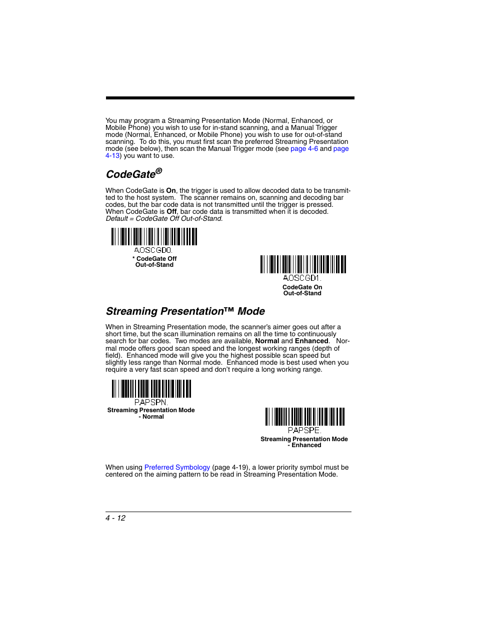 Codegate, Streaming presentation™ mode, Streaming presentation™ mode -12 | Honeywell XENON 1902 User Manual | Page 108 / 312