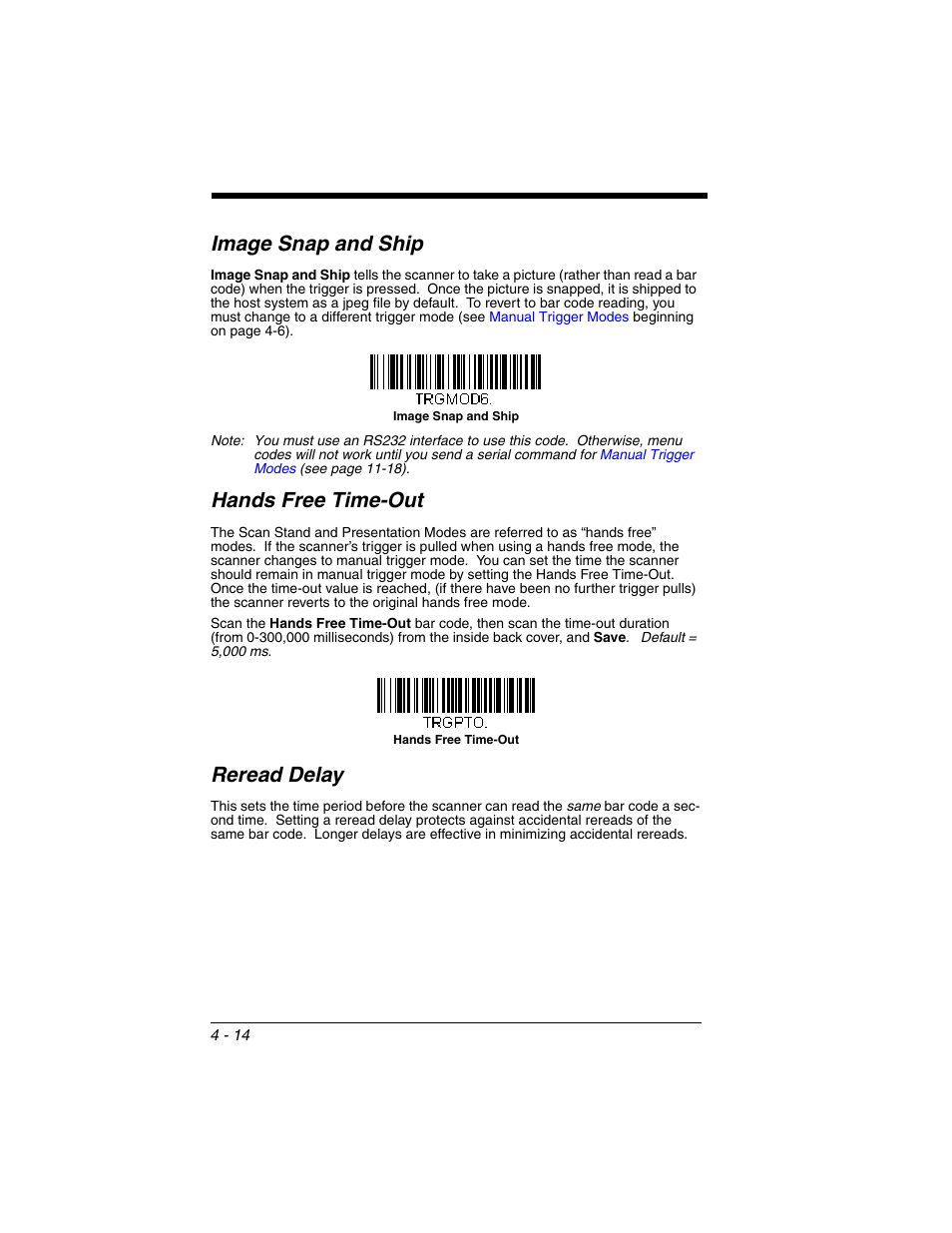 Image snap and ship, Hands free time-out, Reread delay | Scan | Honeywell XENON 1902 User Manual | Page 110 / 312