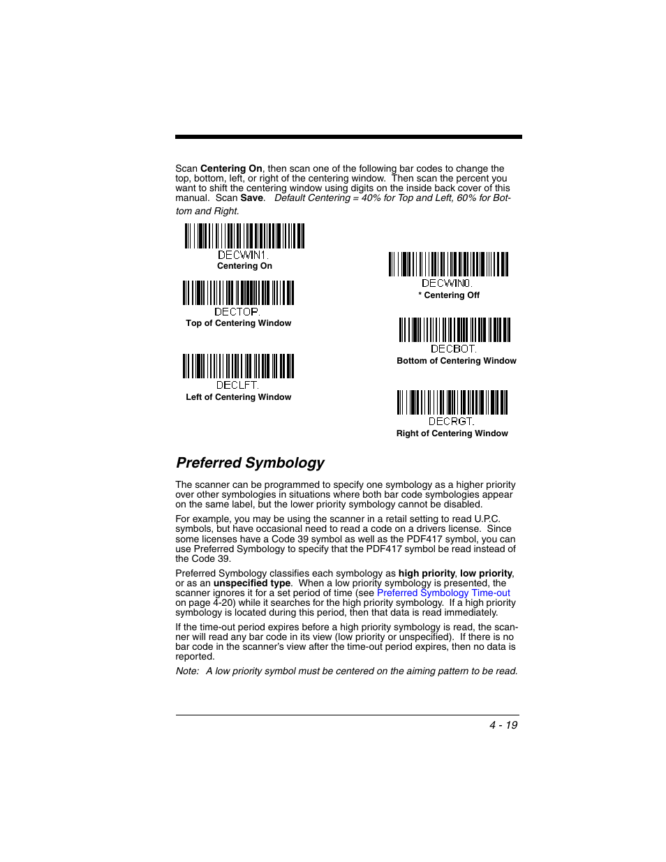Preferred symbology, Preferred symbology -19 | Honeywell XENON 1902 User Manual | Page 115 / 312