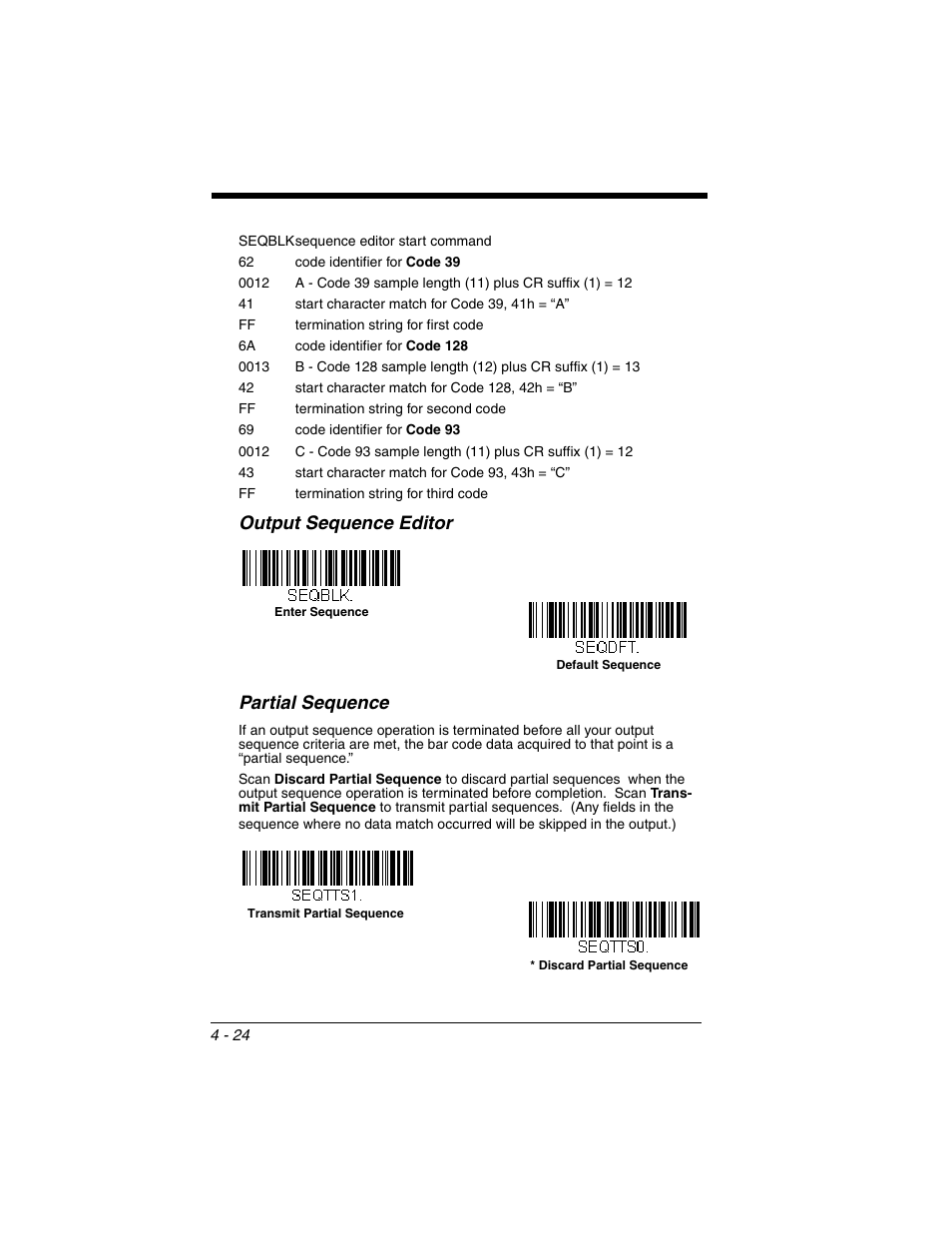Output sequence editor, Partial sequence, Output sequence editor -24 partial sequence -24 | Output sequence editor partial sequence | Honeywell XENON 1902 User Manual | Page 120 / 312