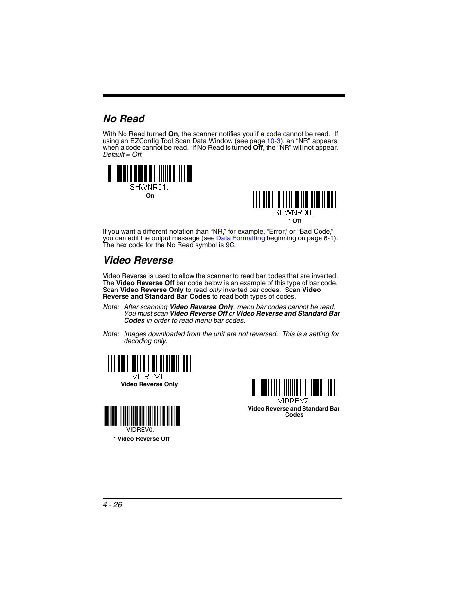 No read, Video reverse, No read -26 video reverse -26 | Honeywell XENON 1902 User Manual | Page 122 / 312