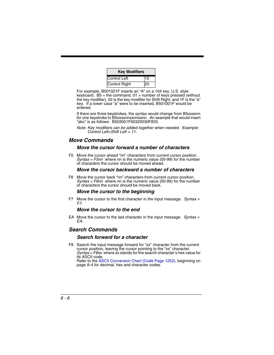 Move commands, Search commands, Move commands -6 search commands -6 | Honeywell XENON 1902 User Manual | Page 136 / 312