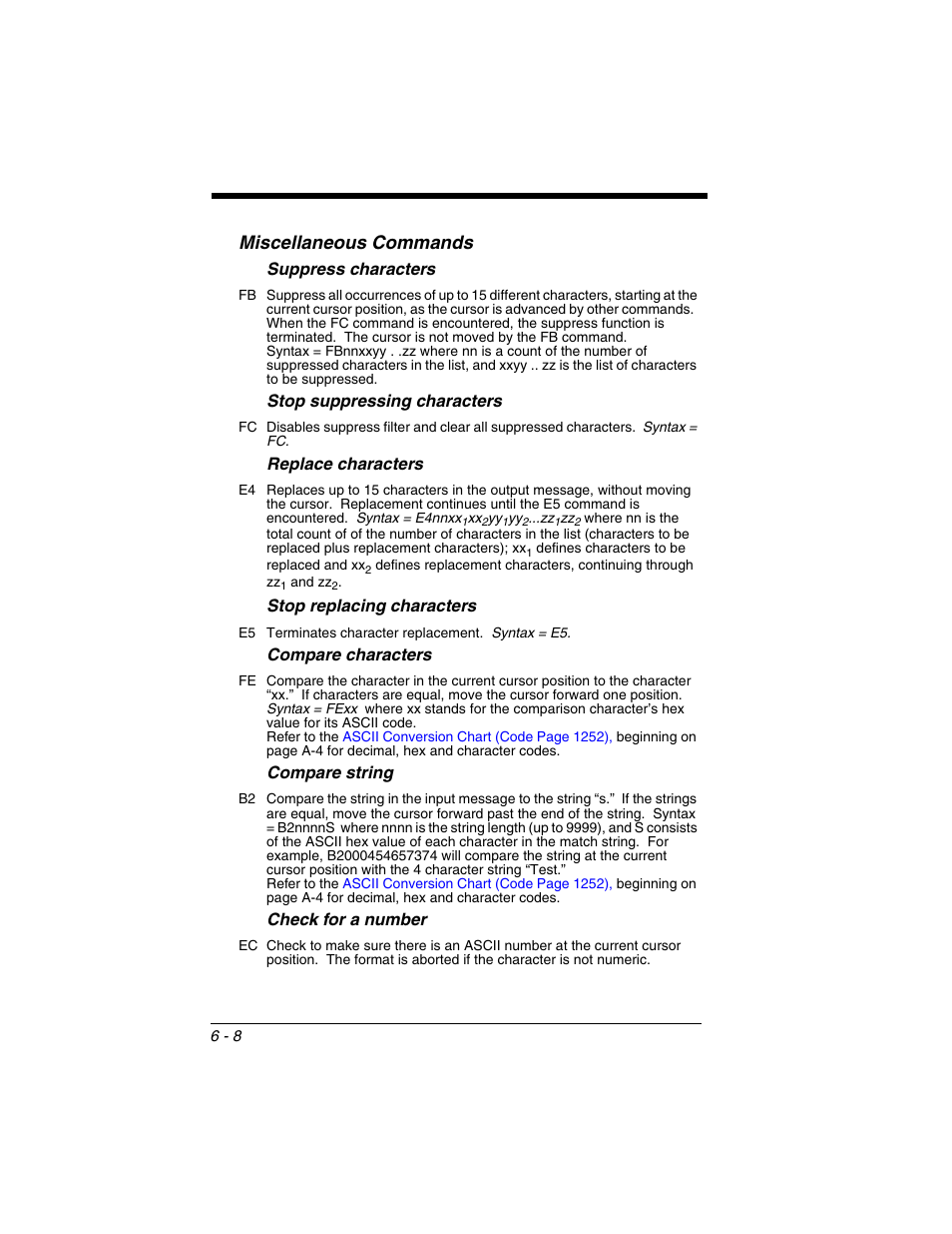 Miscellaneous commands, Miscellaneous commands -8 | Honeywell XENON 1902 User Manual | Page 138 / 312
