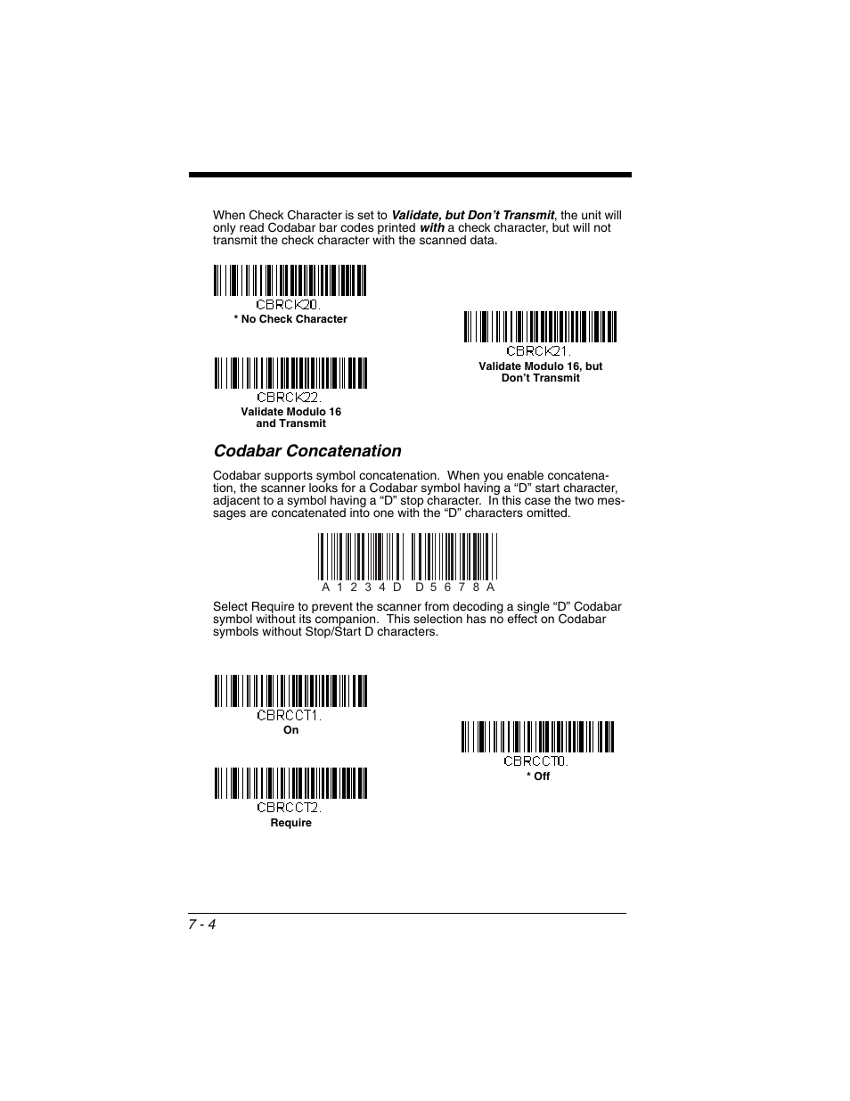 Codabar concatenation, Codabar concatenation -4 | Honeywell XENON 1902 User Manual | Page 146 / 312