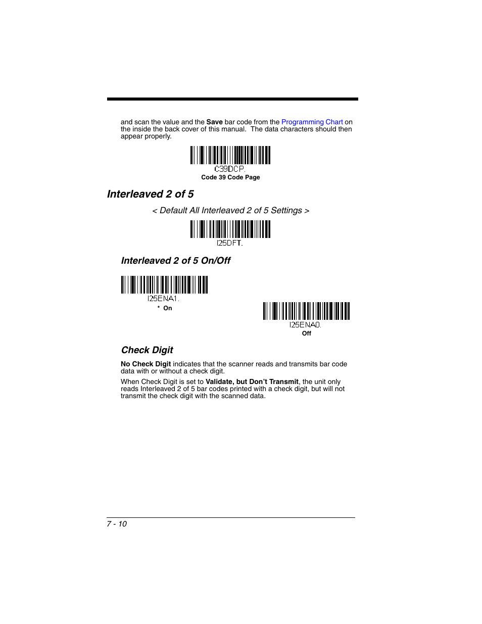 Interleaved 2 of 5, Interleaved 2 of 5 -10, Interleaved 2 of 5 on/off check digit | Honeywell XENON 1902 User Manual | Page 152 / 312