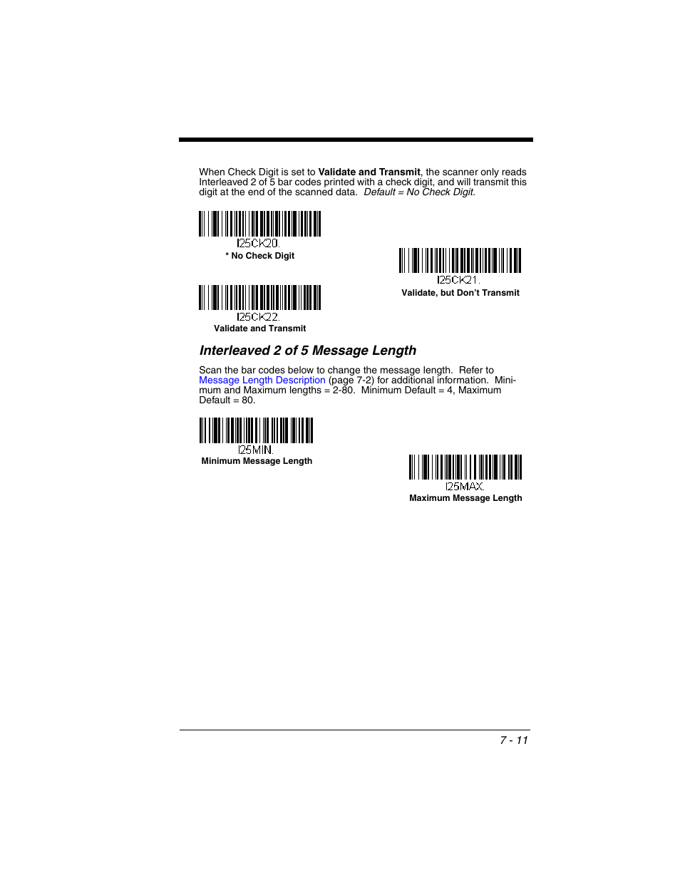 Interleaved 2 of 5 message length | Honeywell XENON 1902 User Manual | Page 153 / 312