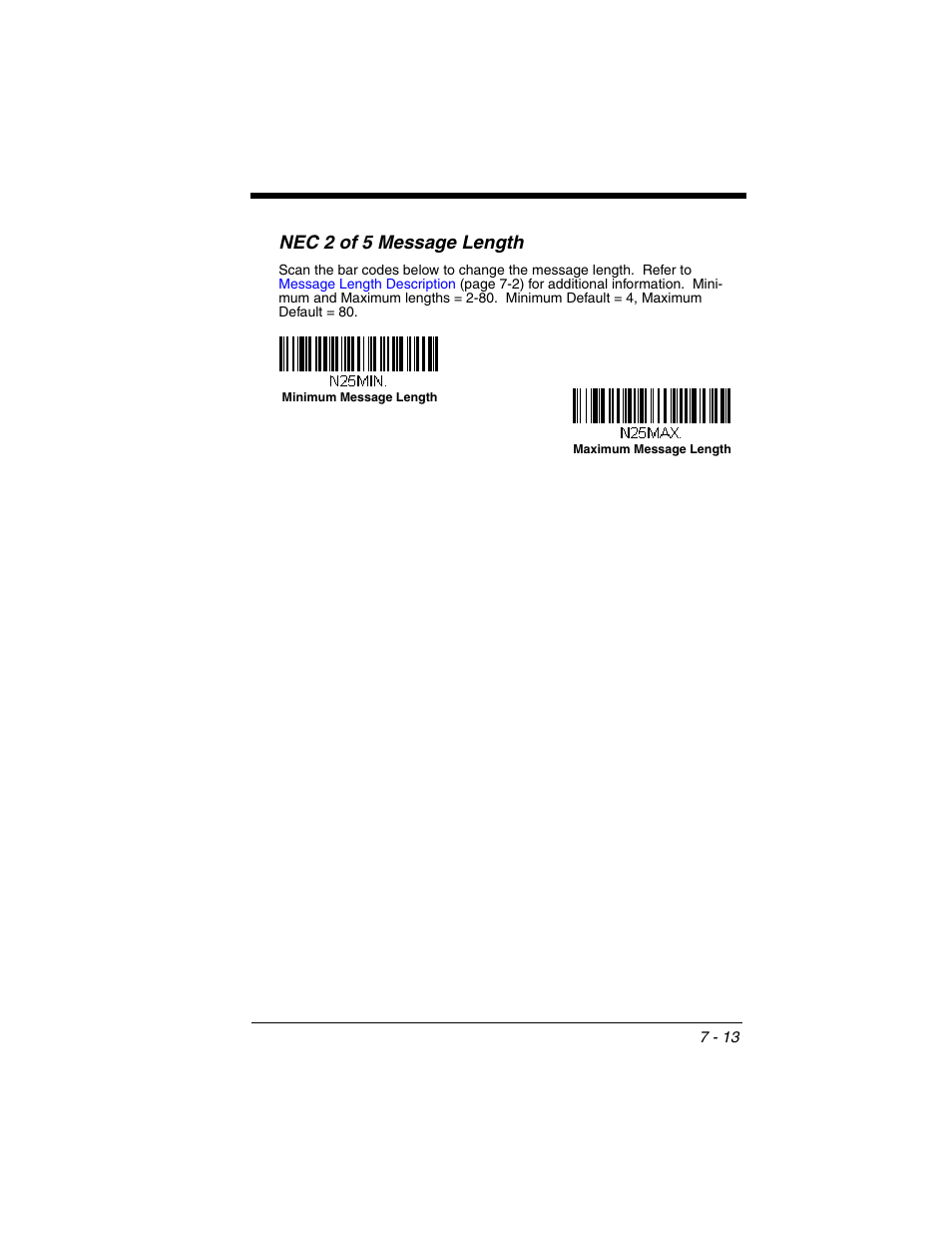 Nec 2 of 5 message length | Honeywell XENON 1902 User Manual | Page 155 / 312