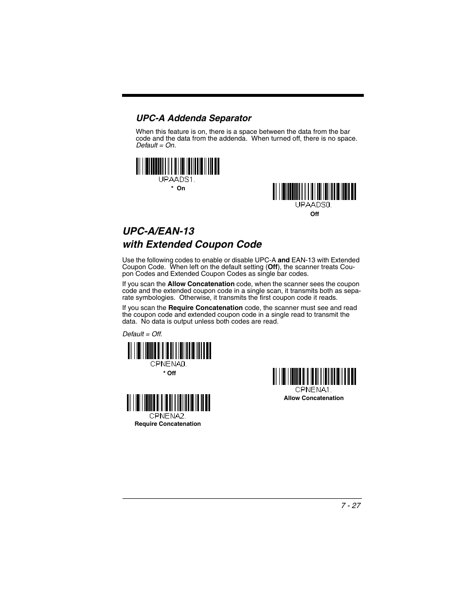 Upc-a/ean-13 with extended coupon code, Upc-a/ean-13, With extended coupon code -27 | Upc-a addenda separator | Honeywell XENON 1902 User Manual | Page 169 / 312