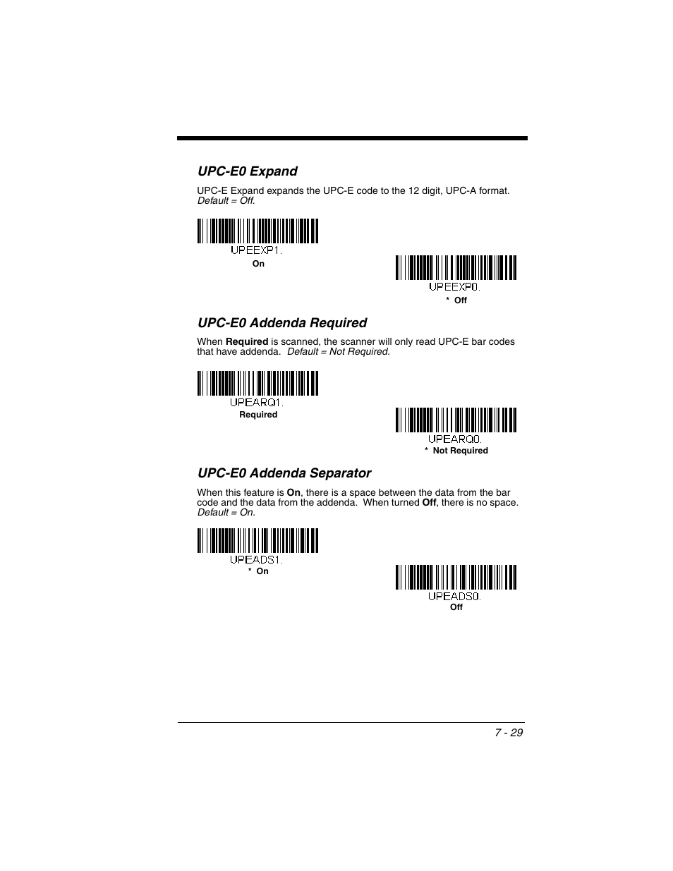 Upc-e0 expand, Upc-e0 addenda required, Upc-e0 addenda separator | Honeywell XENON 1902 User Manual | Page 171 / 312