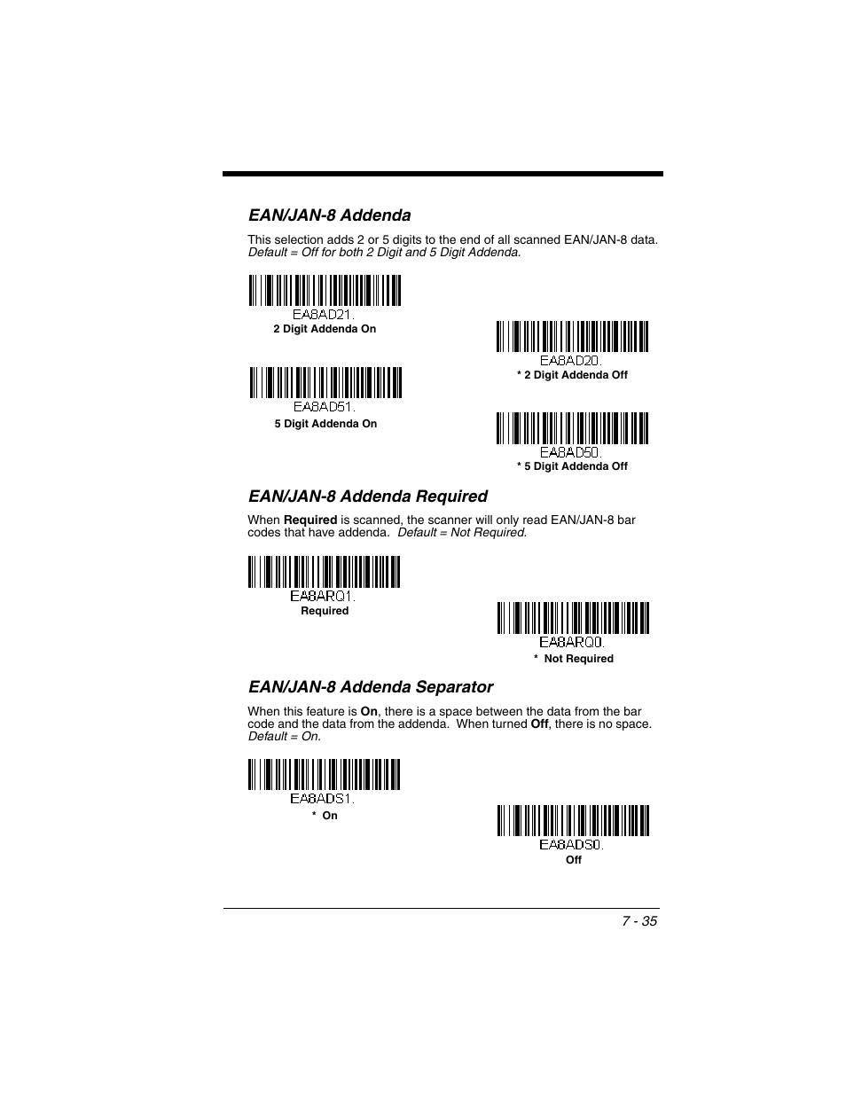 Ean/jan-8 addenda, Ean/jan-8 addenda required, Ean/jan-8 addenda separator | Honeywell XENON 1902 User Manual | Page 177 / 312