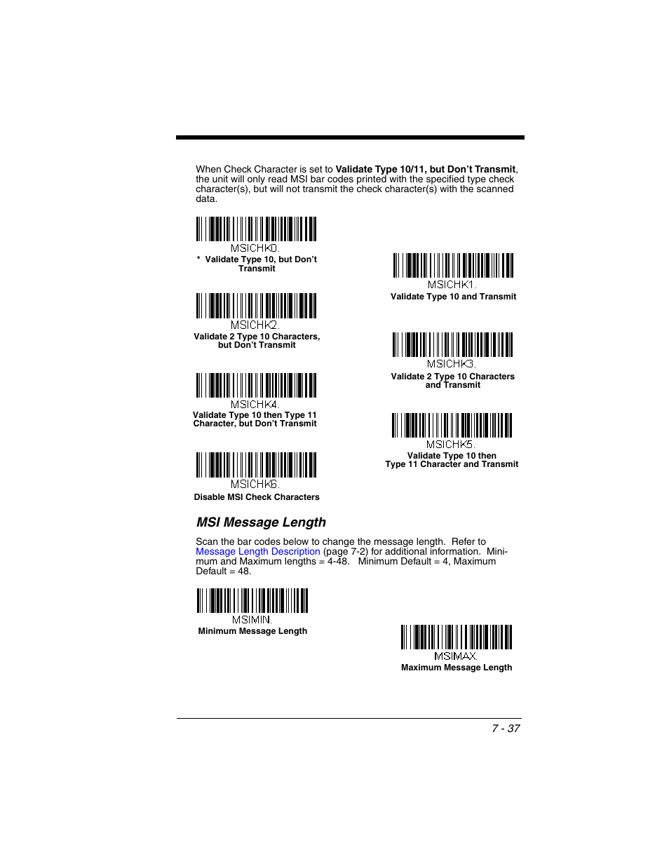 Msi message length | Honeywell XENON 1902 User Manual | Page 179 / 312