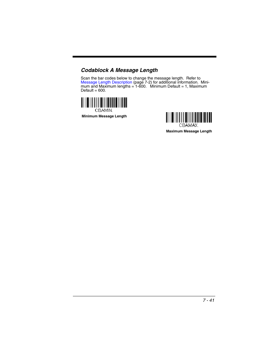 Codablock a message length | Honeywell XENON 1902 User Manual | Page 183 / 312