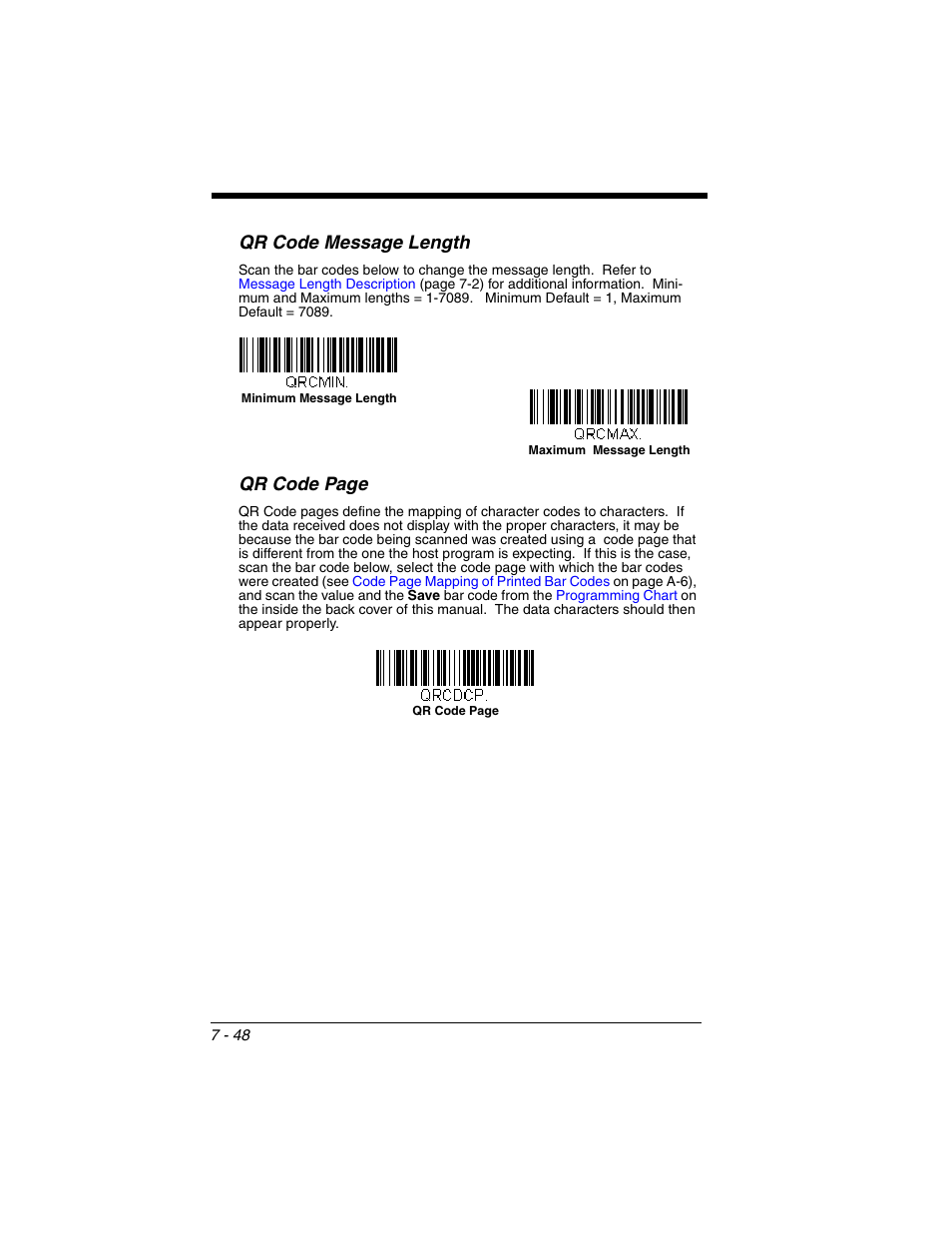 Qr code message length, Qr code page | Honeywell XENON 1902 User Manual | Page 190 / 312