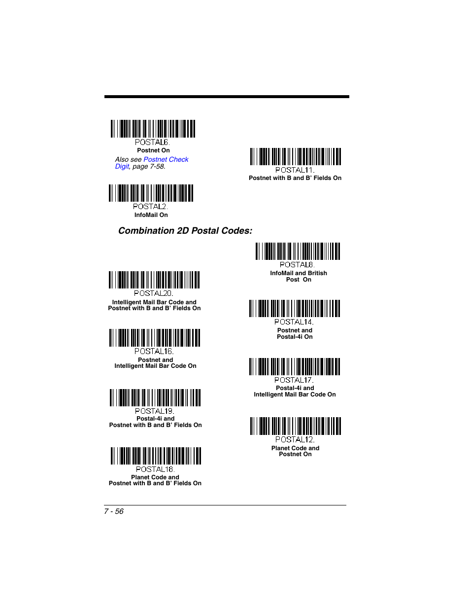 Combination 2d postal codes, Combination 2d postal codes: -56 | Honeywell XENON 1902 User Manual | Page 198 / 312