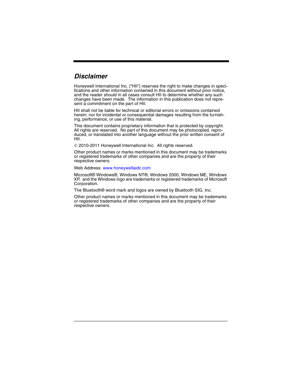 Disclaimer | Honeywell XENON 1902 User Manual | Page 2 / 312