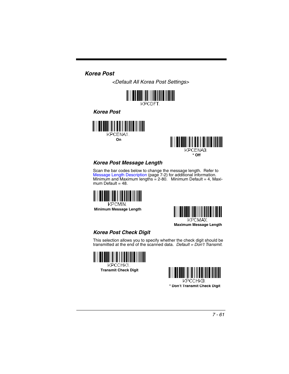 Korea post, Korea post -61 | Honeywell XENON 1902 User Manual | Page 203 / 312