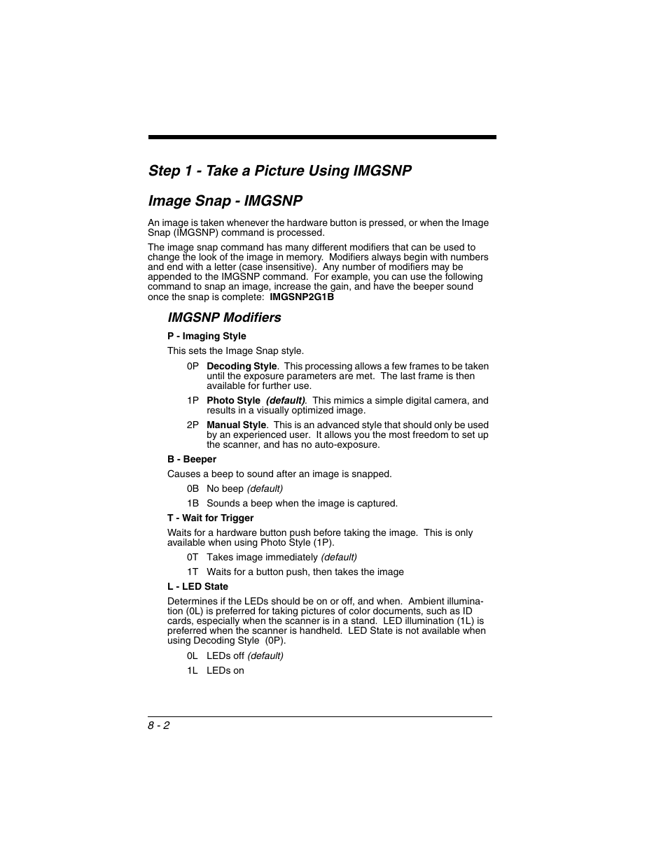 Image snap - imgsnp, Imgsnp modifiers, Image snap - imgsnp -2 | Imgsnp modifiers -2 | Honeywell XENON 1902 User Manual | Page 206 / 312
