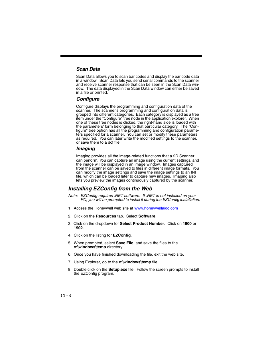 Installing ezconfig from the web, Installing ezconfig from the web -4 | Honeywell XENON 1902 User Manual | Page 236 / 312