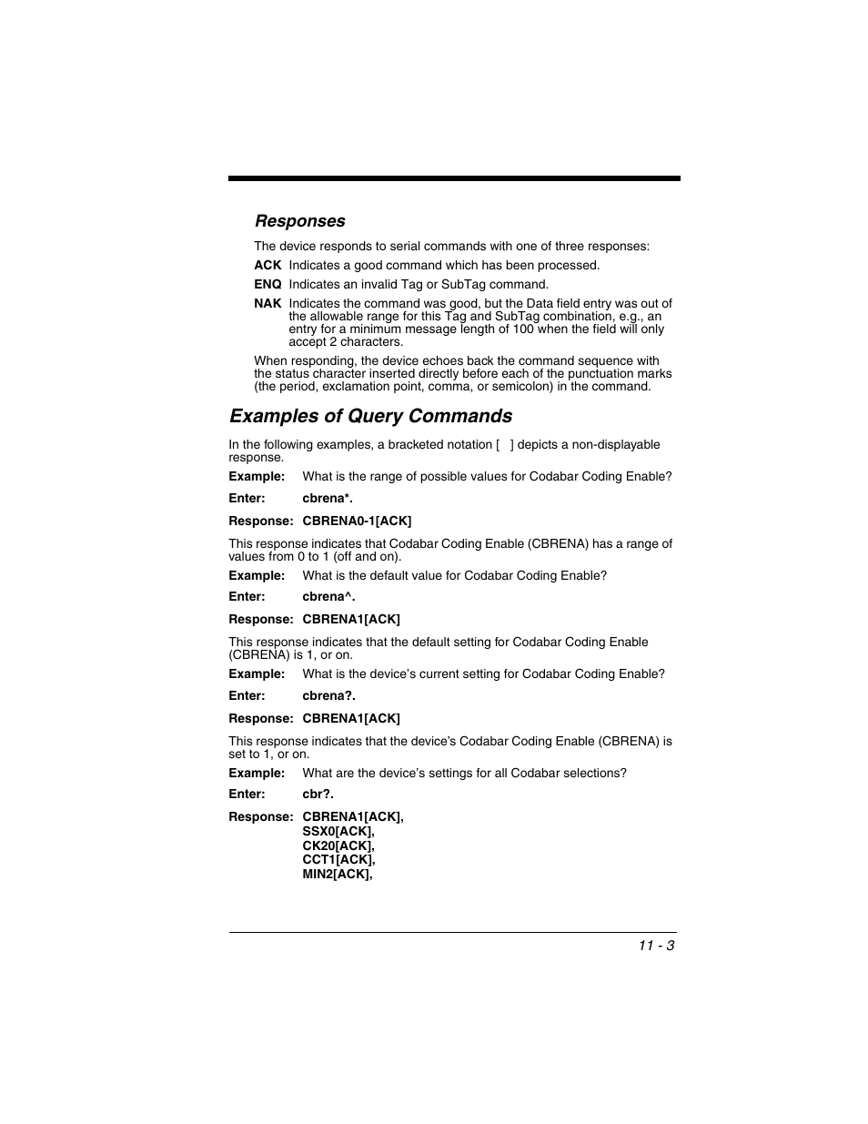 Responses, Responses -3, Examples of query commands | Honeywell XENON 1902 User Manual | Page 241 / 312