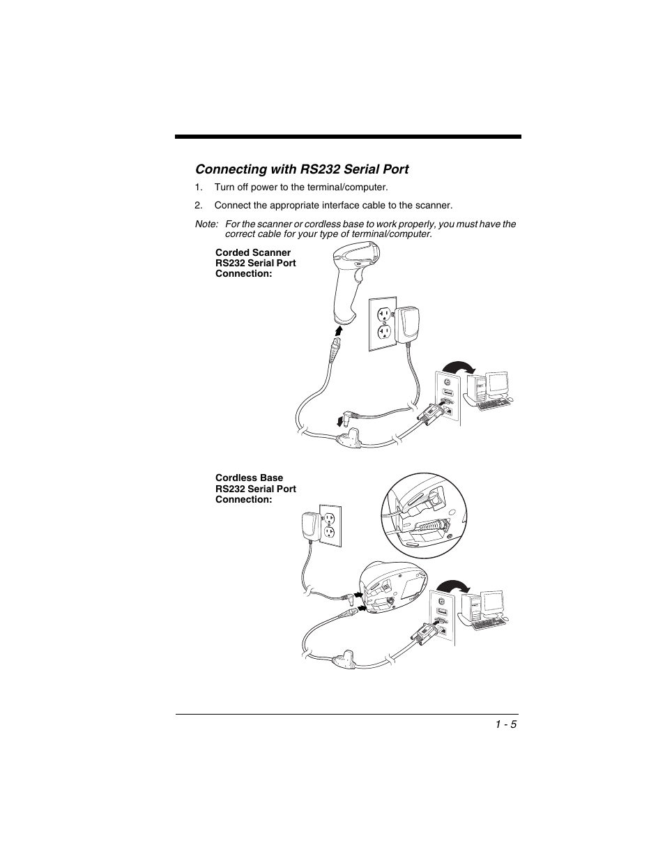 Connecting with rs232 serial port, Connecting with rs232 serial port -5 | Honeywell XENON 1902 User Manual | Page 29 / 312