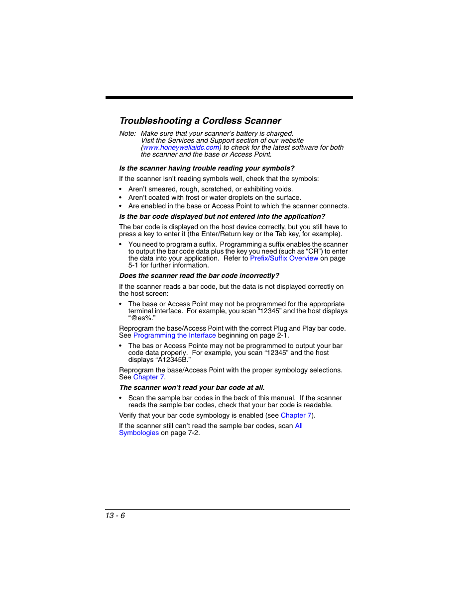 Troubleshooting a cordless scanner, Troubleshooting a cordless scanner -6, R to | Honeywell XENON 1902 User Manual | Page 294 / 312