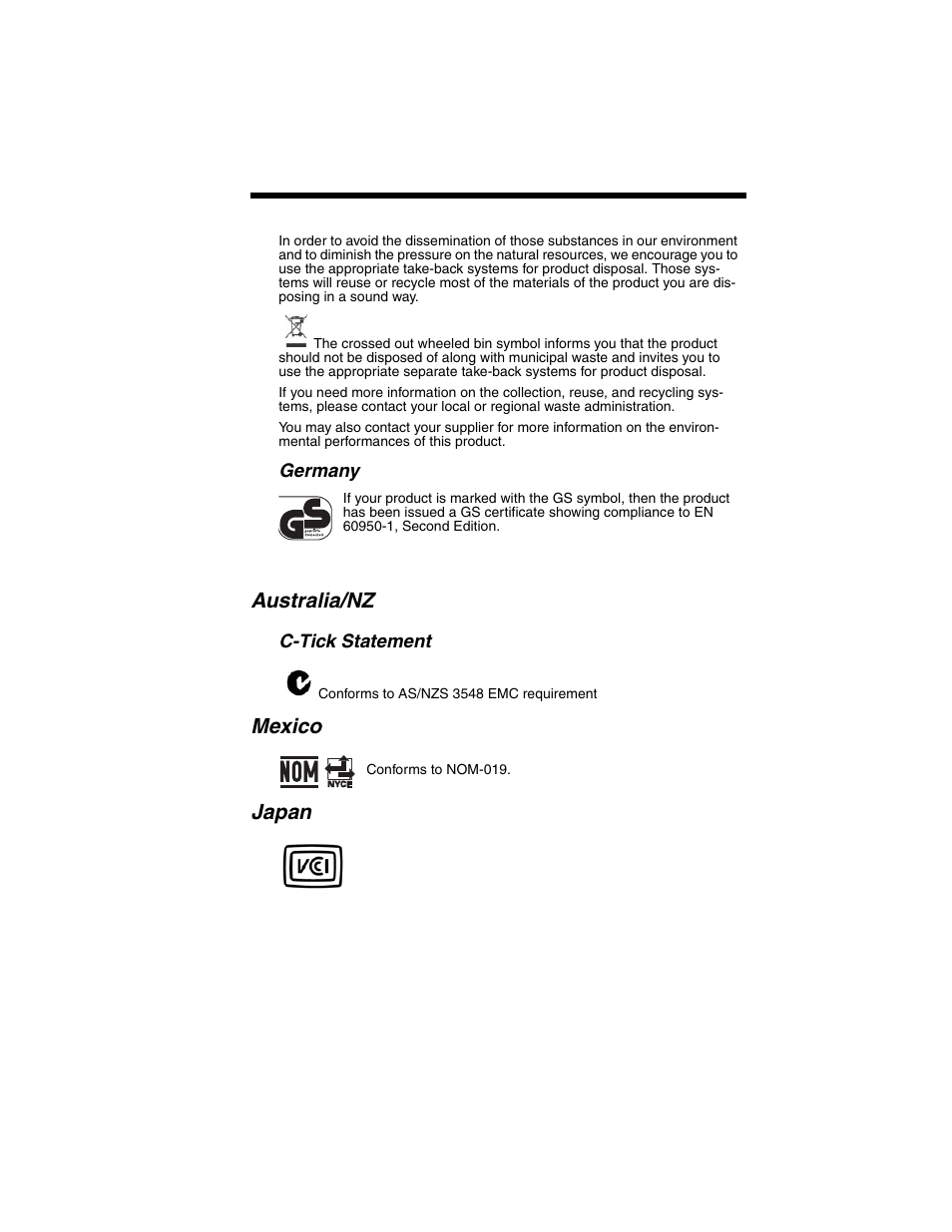 Australia/nz, Mexico, Japan | Honeywell XENON 1902 User Manual | Page 5 / 312