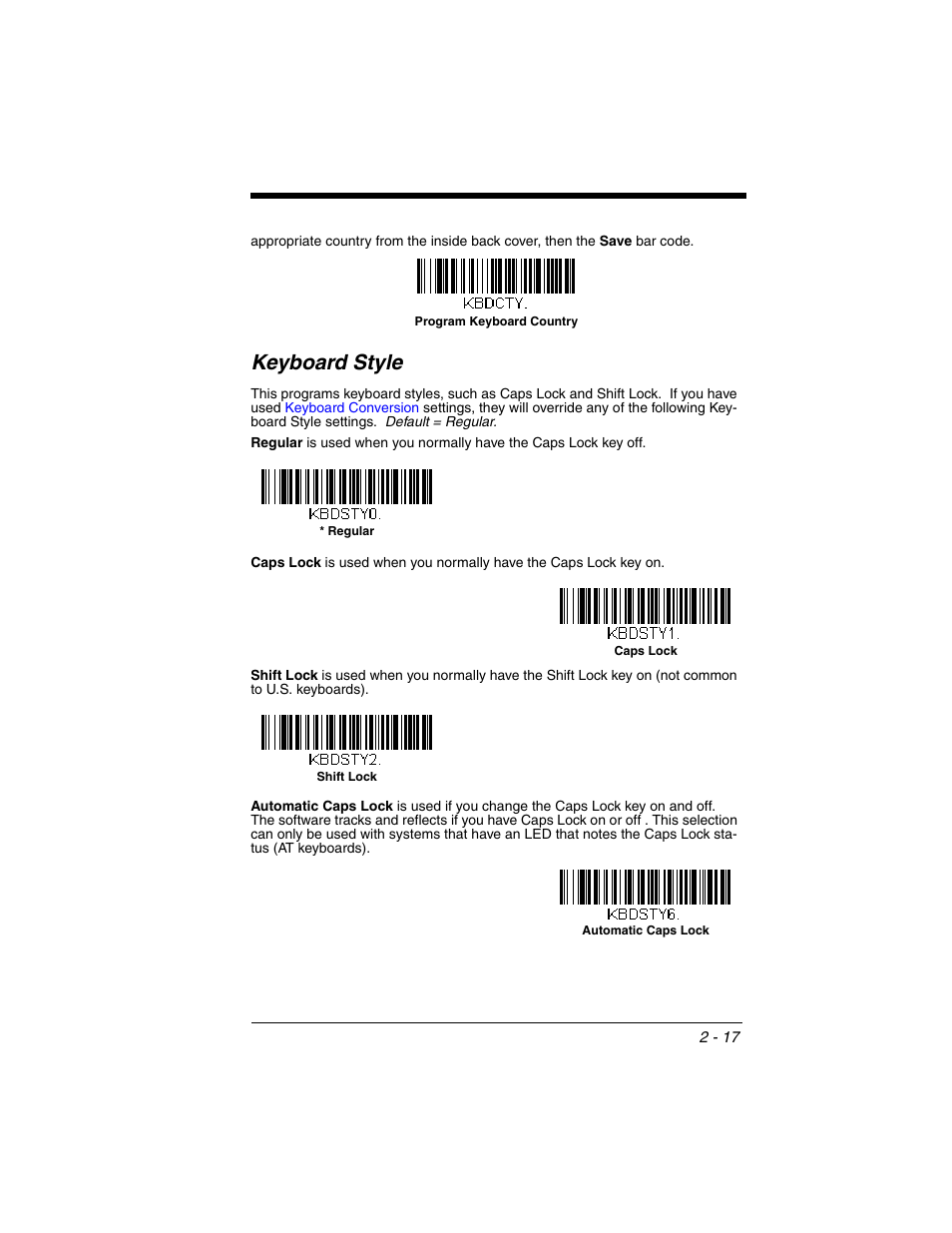 Keyboard style, Keyboard style -17 | Honeywell XENON 1902 User Manual | Page 51 / 312