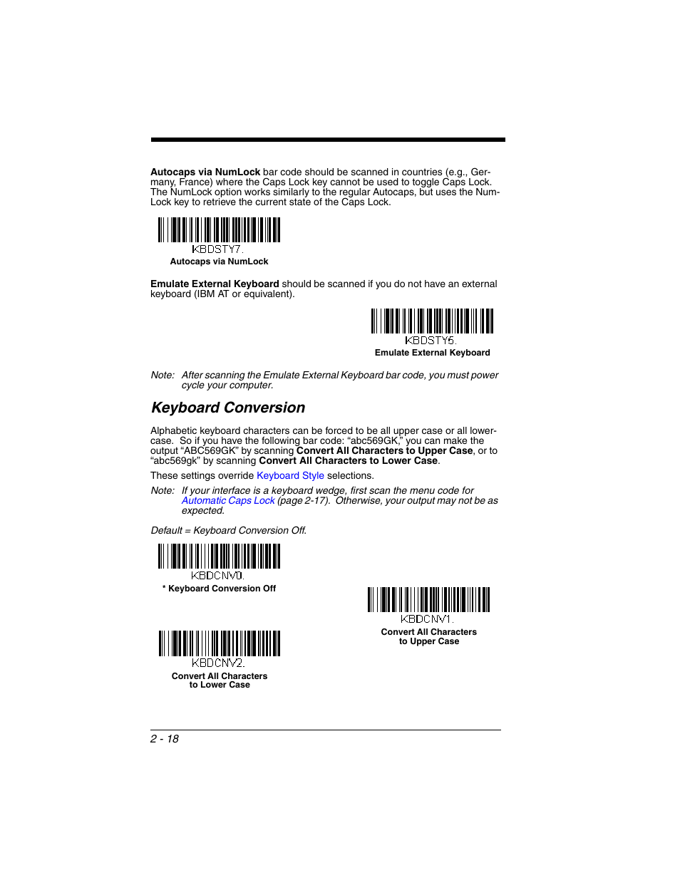 Keyboard conversion, Keyboard conversion -18 | Honeywell XENON 1902 User Manual | Page 52 / 312