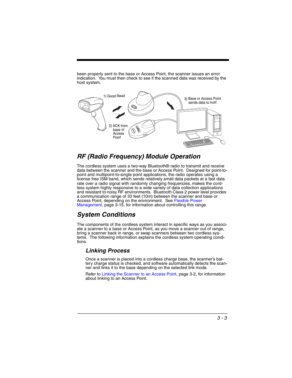 Rf (radio frequency) module operation, System conditions, Linking process | Linking process -3 | Honeywell XENON 1902 User Manual | Page 65 / 312