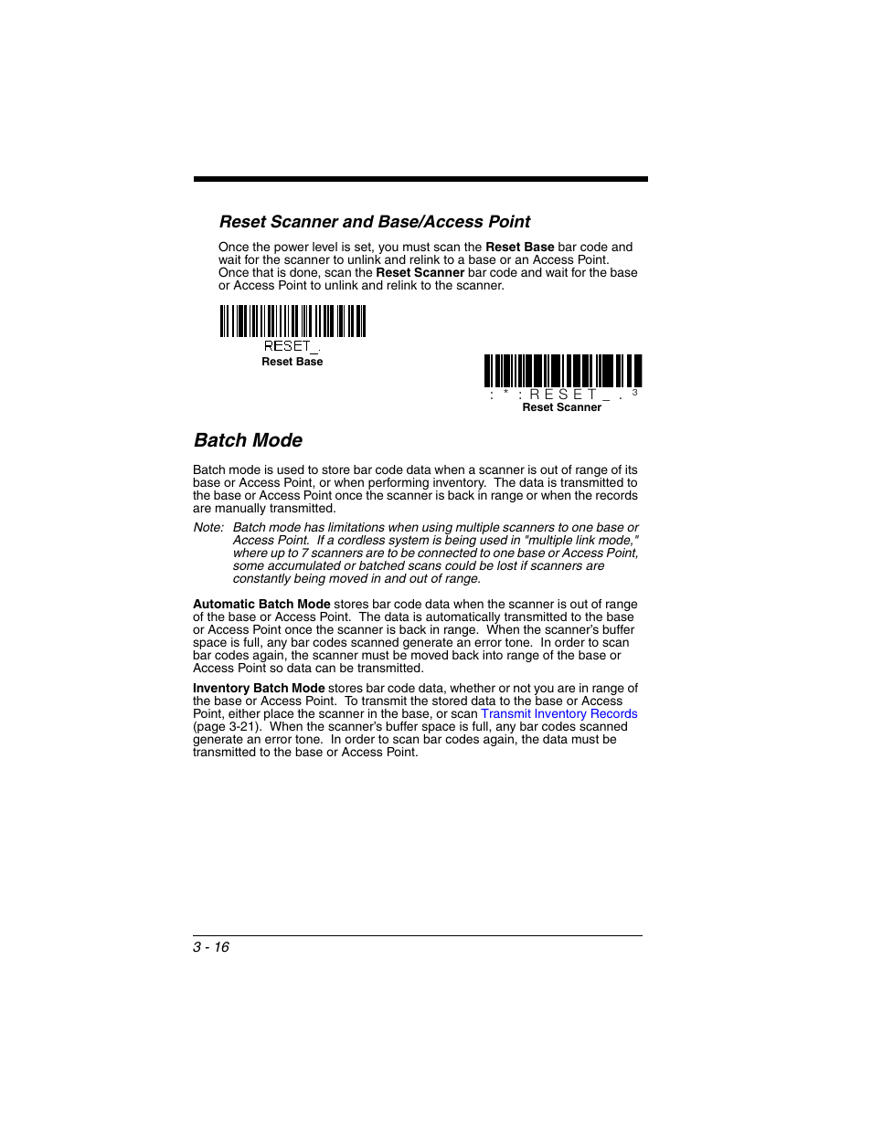 Batch mode, Batch mode -16, Ange (see | Reset scanner and base/access point | Honeywell XENON 1902 User Manual | Page 78 / 312