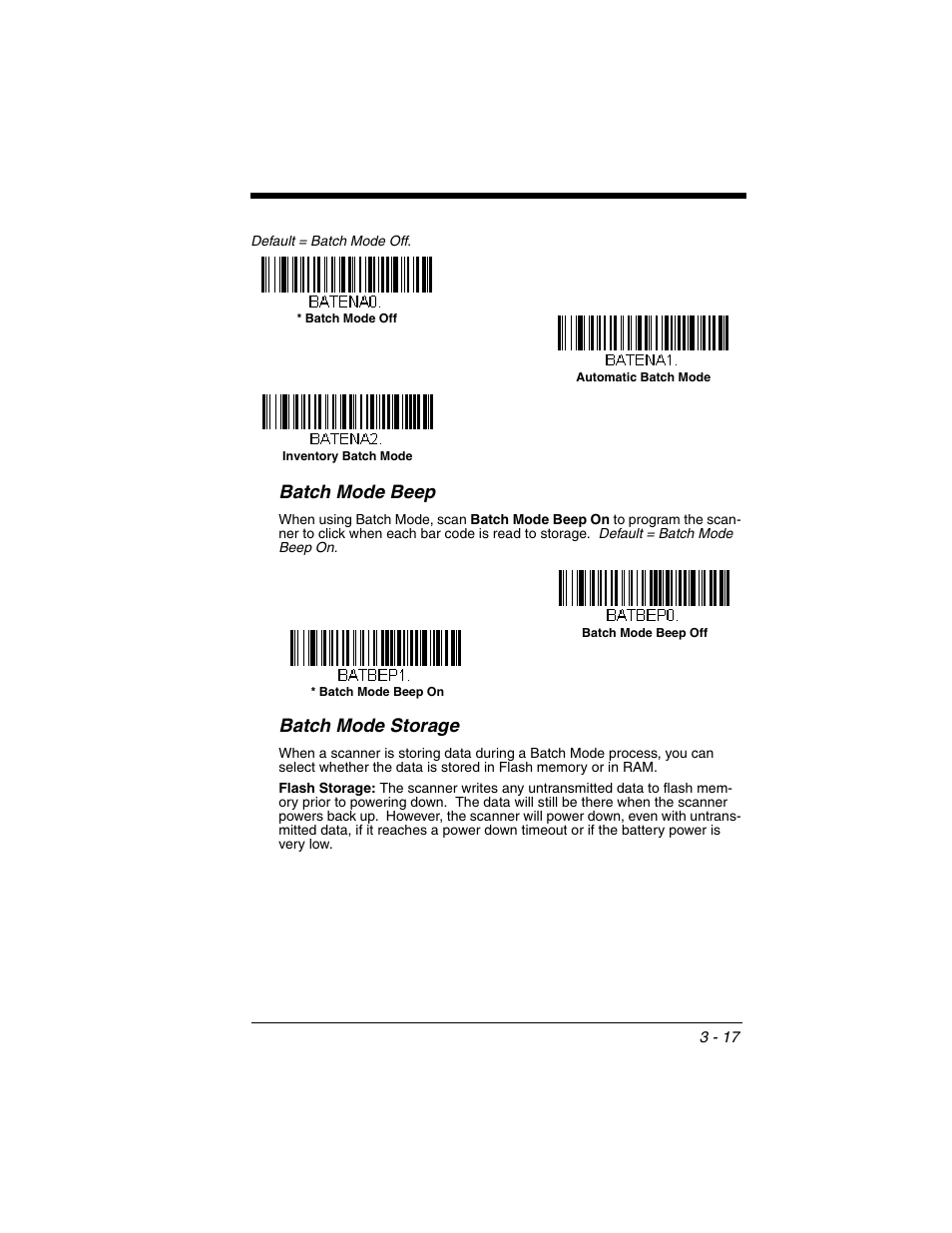 Batch mode beep, Batch mode storage, Batch mode beep -17 batch mode storage -17 | Honeywell XENON 1902 User Manual | Page 79 / 312