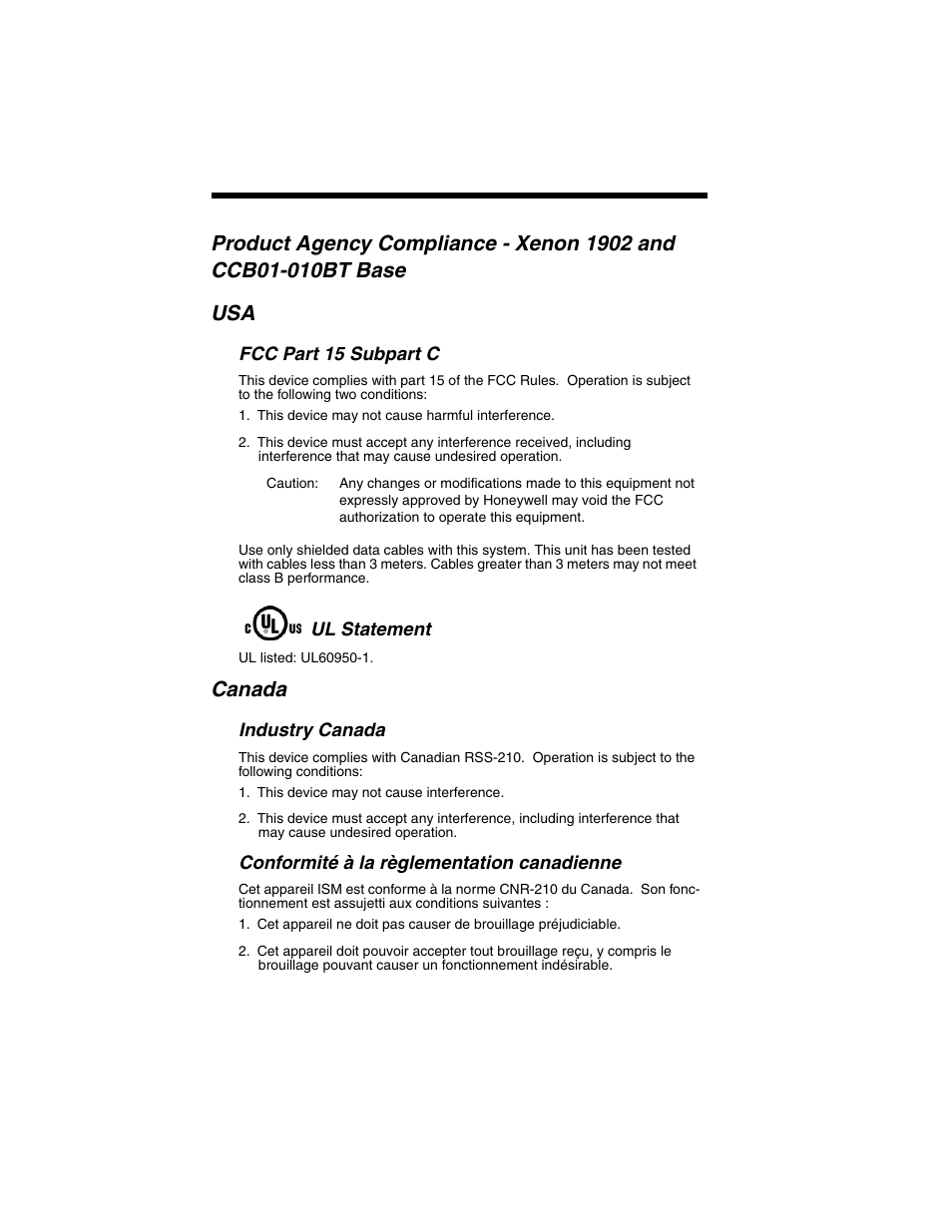 Canada | Honeywell XENON 1902 User Manual | Page 8 / 312