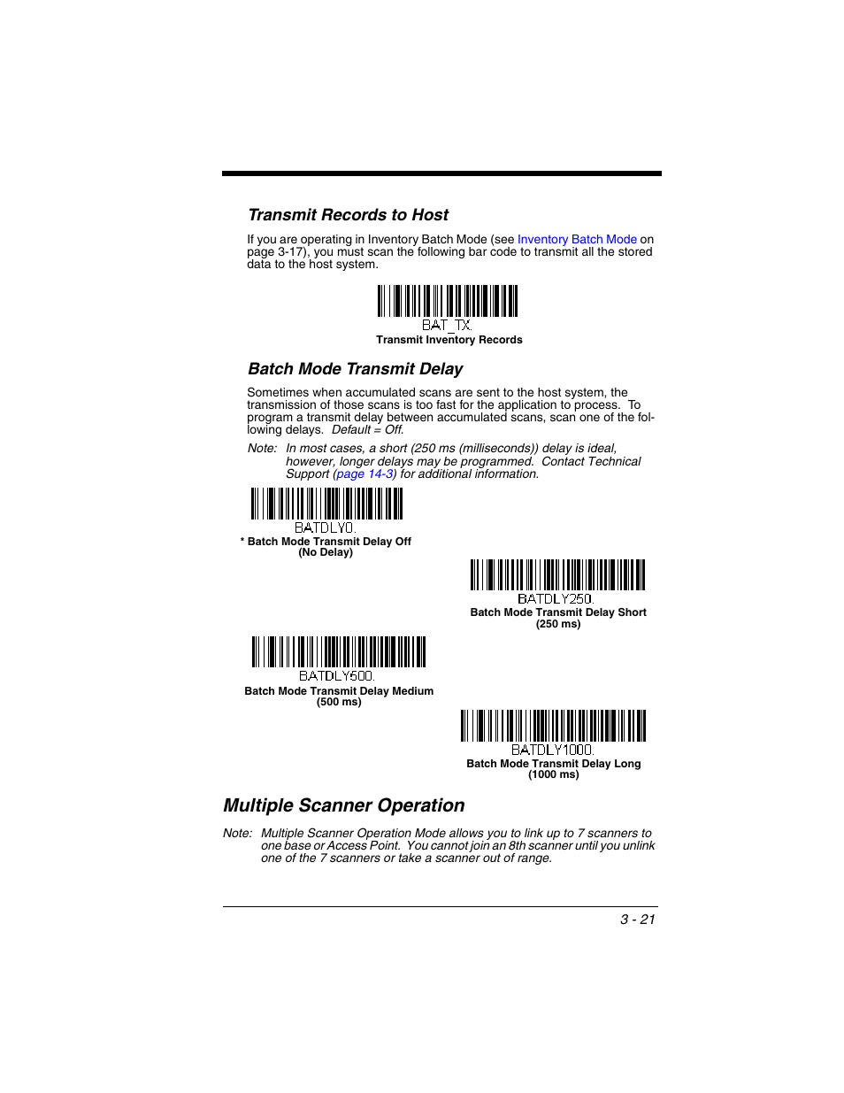 Transmit records to host, Batch mode transmit delay, Multiple scanner operation | Multiple scanner operation -21, Or scan, Transmit inventory records | Honeywell XENON 1902 User Manual | Page 83 / 312