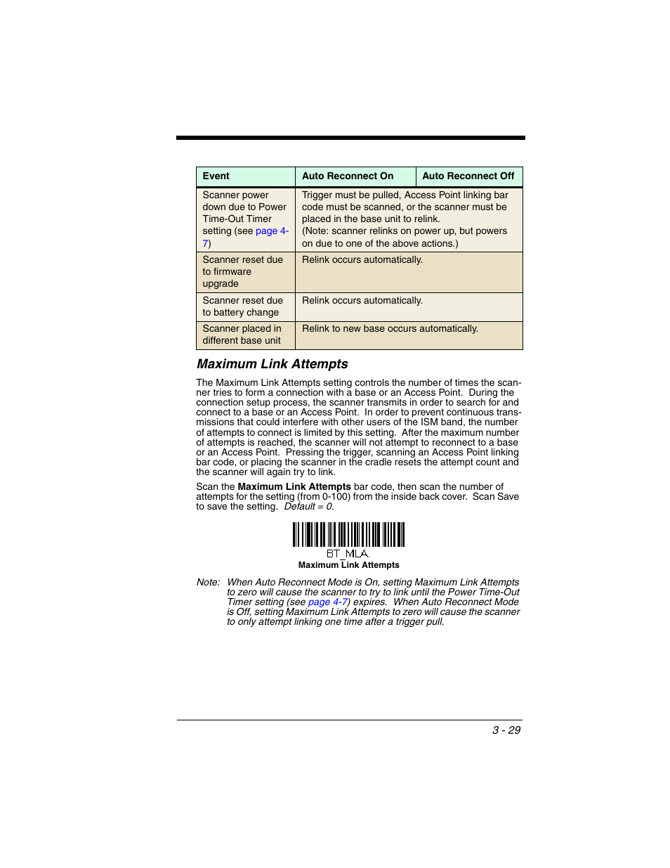 Maximum link attempts, Maximum link attempts -29, Maximum link | Attempts | Honeywell XENON 1902 User Manual | Page 91 / 312