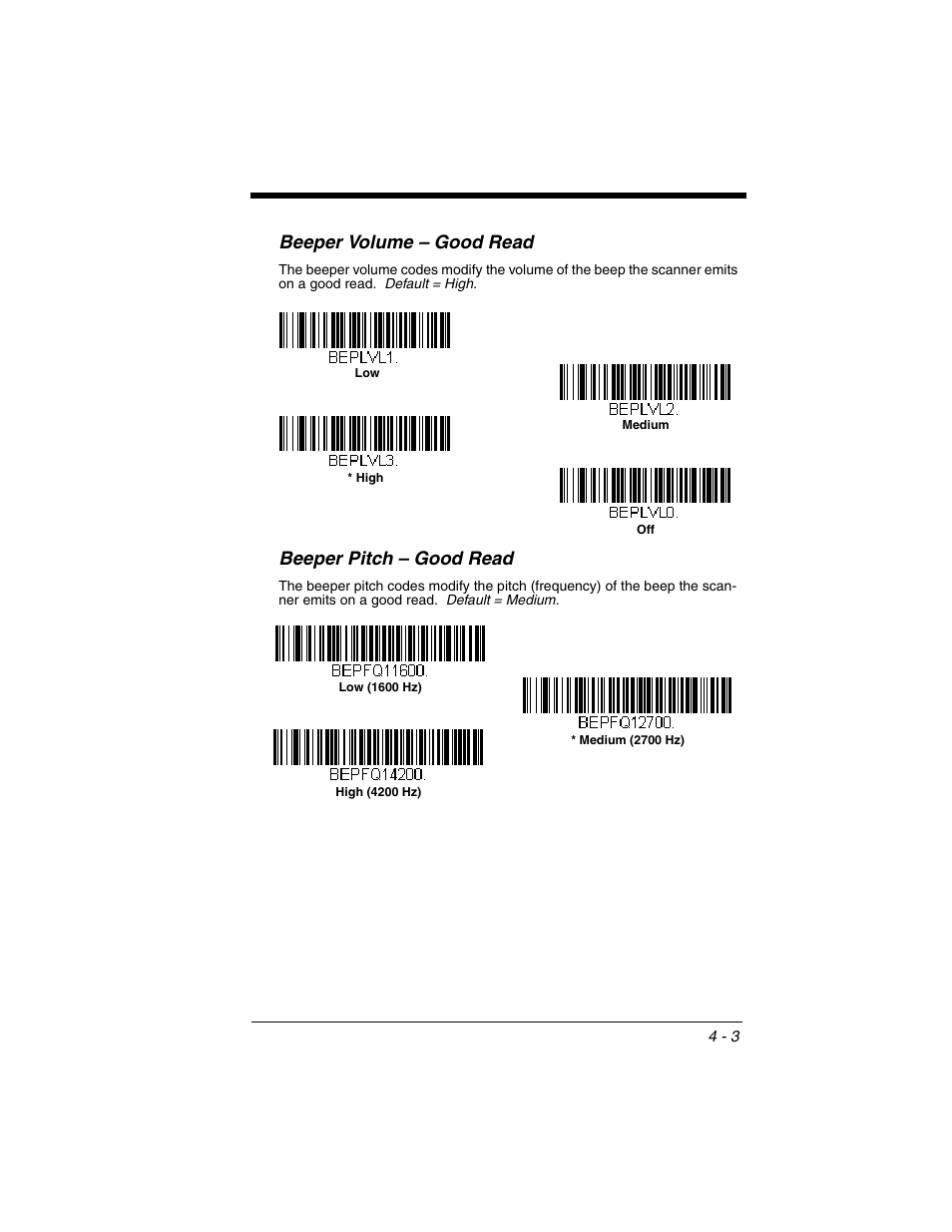 Beeper volume – good read, Beeper pitch – good read | Honeywell XENON 1902 User Manual | Page 99 / 312