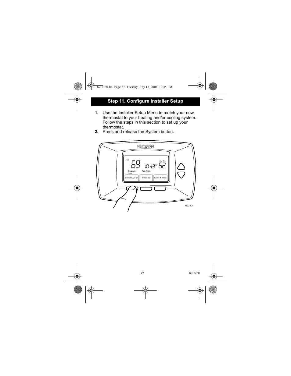 Step 11. configure installer setup | Honeywell RTH7500D User Manual | Page 27 / 64