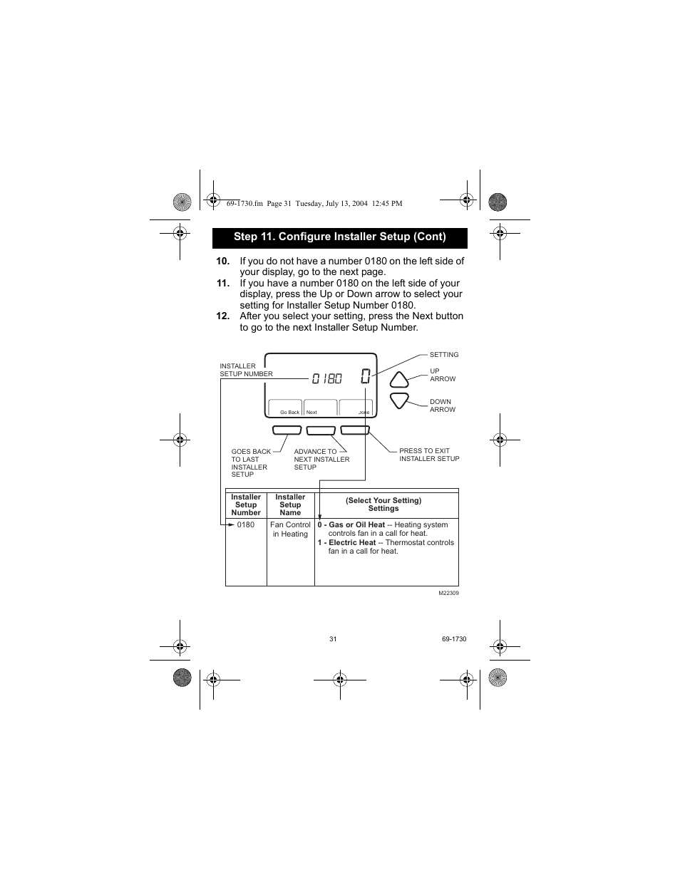 Step 11. configure installer setup (cont) | Honeywell RTH7500D User Manual | Page 31 / 64