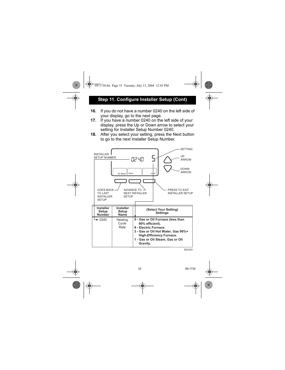 Step 11. configure installer setup (cont) | Honeywell RTH7500D User Manual | Page 33 / 64