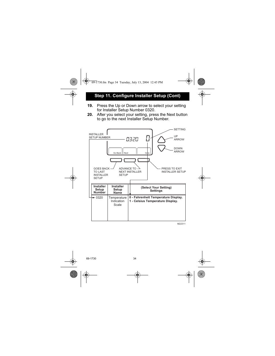 Step 11. configure installer setup (cont) | Honeywell RTH7500D User Manual | Page 34 / 64