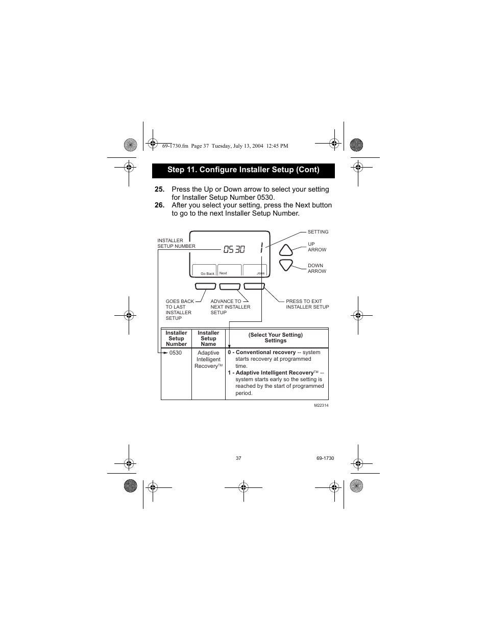 Step 11. configure installer setup (cont) | Honeywell RTH7500D User Manual | Page 37 / 64