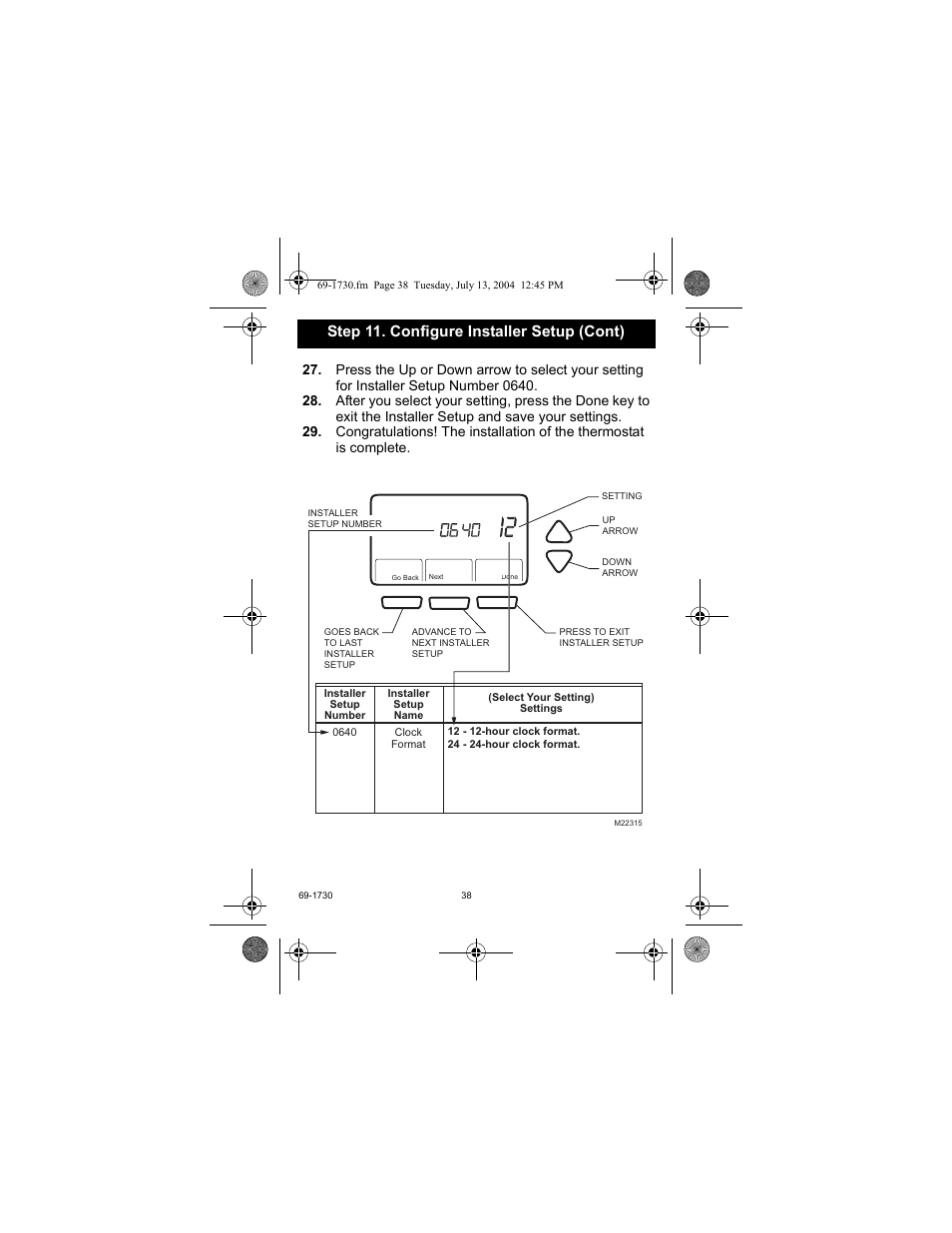 Step 11. configure installer setup (cont) | Honeywell RTH7500D User Manual | Page 38 / 64